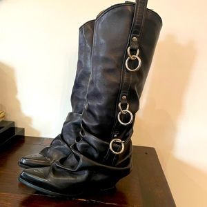 R13 Black Leather Cowboy boots triple harness size 37
